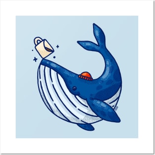 Blue Coffee Whale Posters and Art